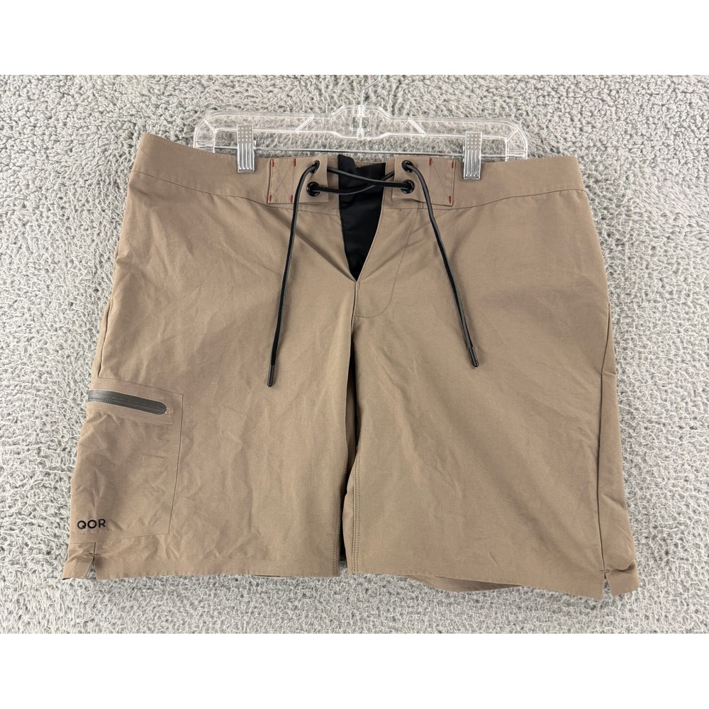 QOR Board Shorts Mens 34 Tan Performance Swim Trunks Side Zip Pocket Activewear